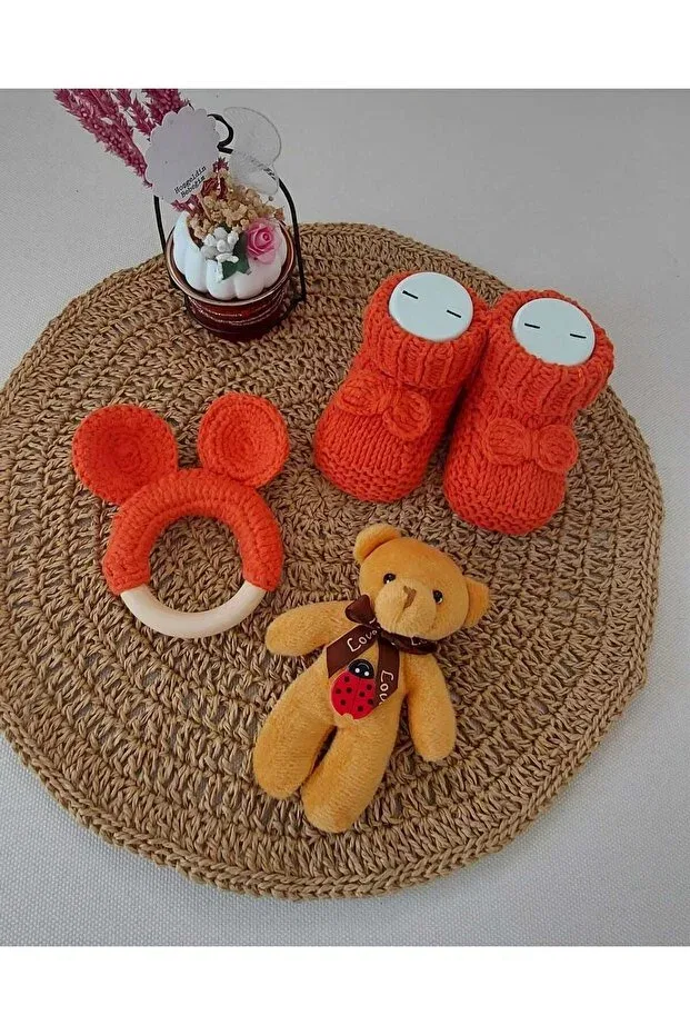 Детские пинетки из акрила и шерсти для новорожденных handmade brick color Begin, Tile