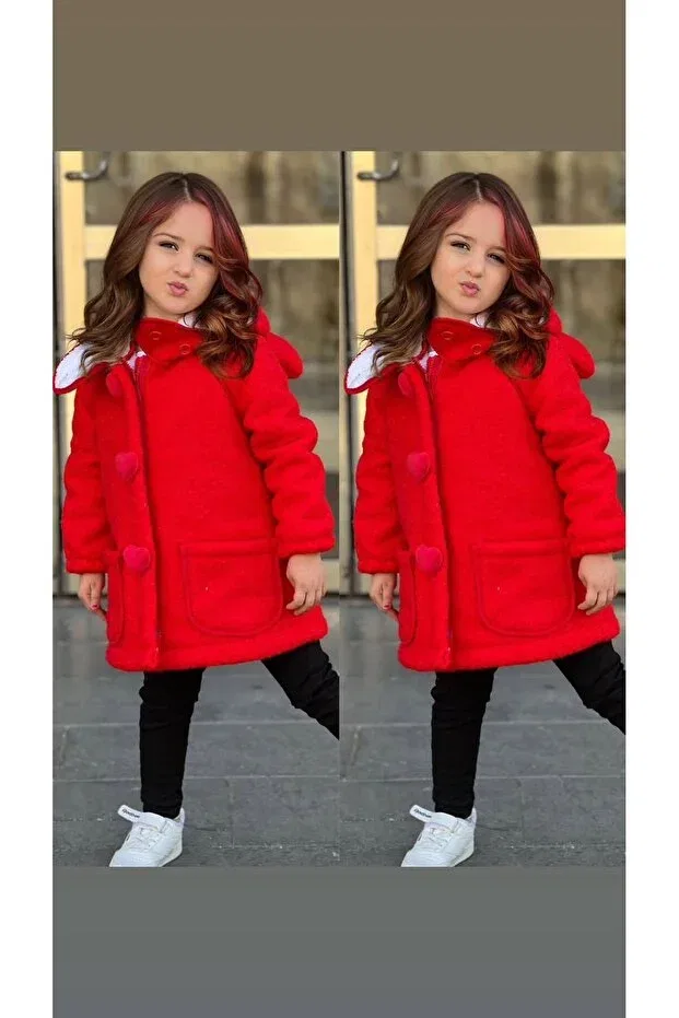 Детское пальто для девочек с длинным рукавом Alaraçocukkids, Red — фото 2
