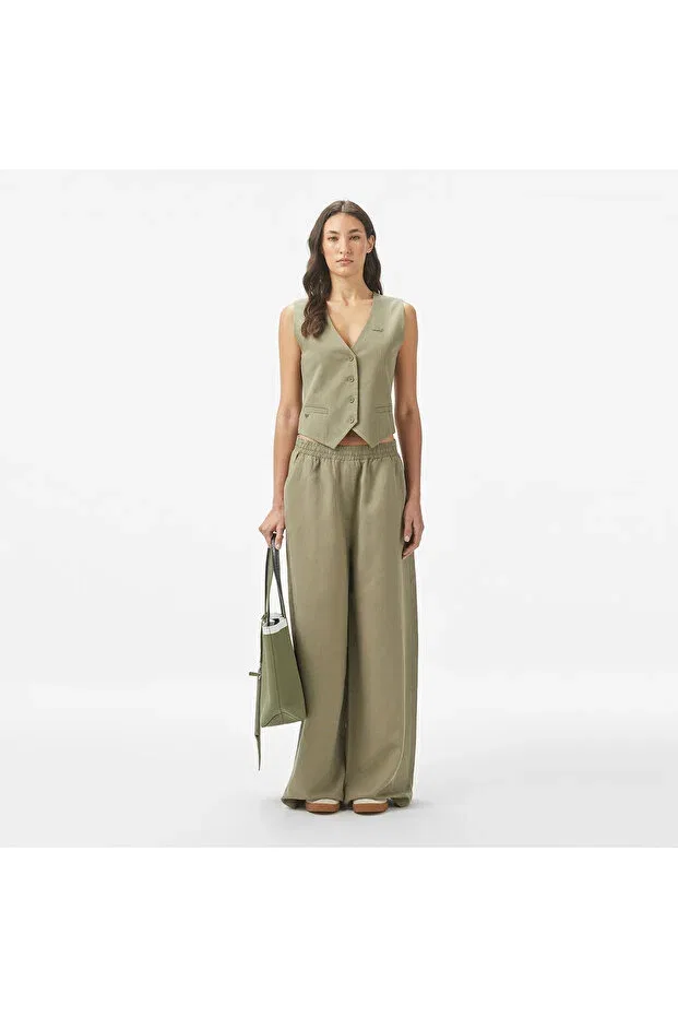 Брюки женские Lacoste Bmy-Khaki, широкие, свободного кроя, хаки