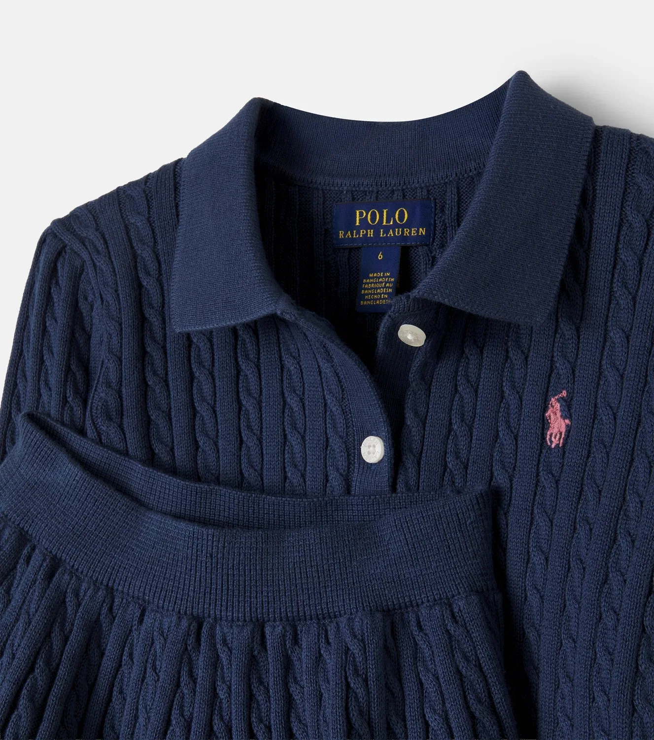 Комплект из хлопкового кардигана и юбки с косами Polo Ralph Lauren Kids, синий — фото 4