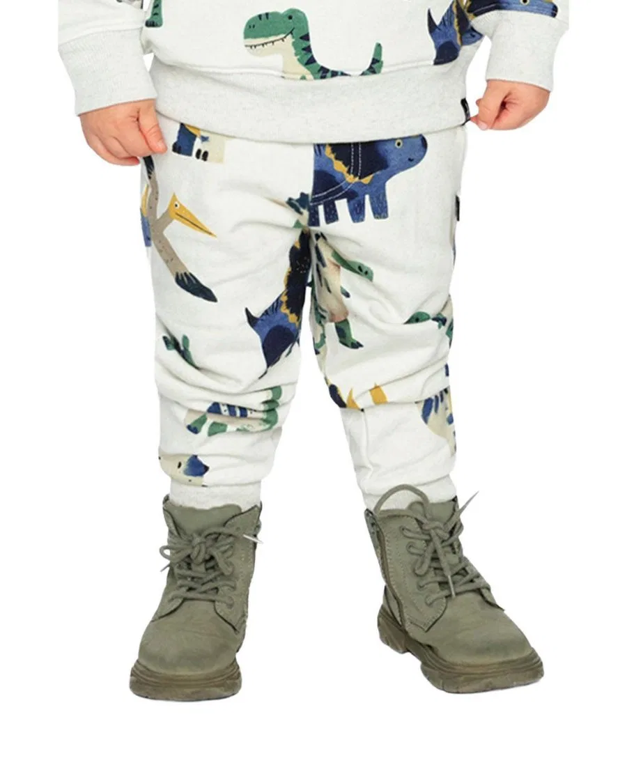 Детские флисовые спортивные брюки с принтом динозавров Dinosaur Print Deux par Deux, Beige Dinosaur Print — фото 3