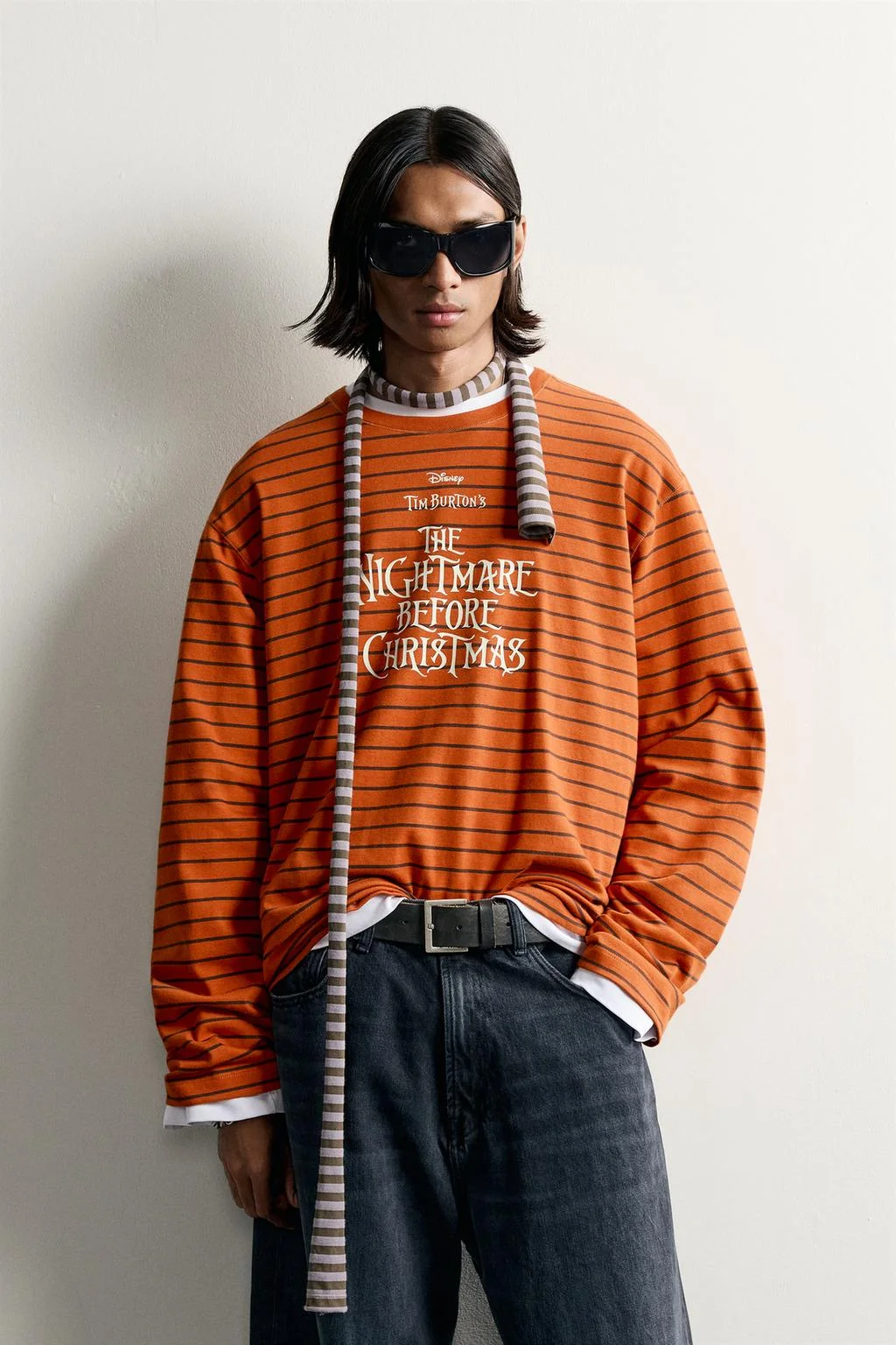 Лонгслив Zara Nightmare Before Christmas ©Disney в полоску, оранжевый