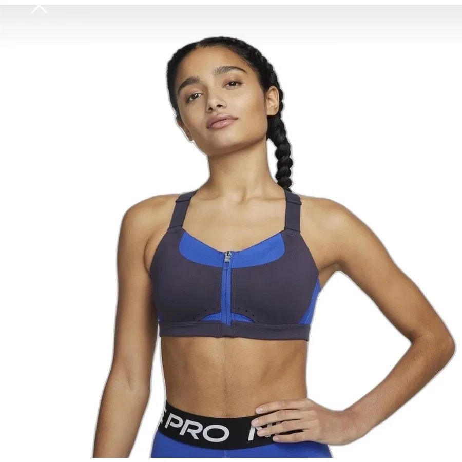 Спортивный бюстгальтер с высокой поддержкой и поролоновыми чашками Dri-Fit Alpha Nike, Синий — фото 2