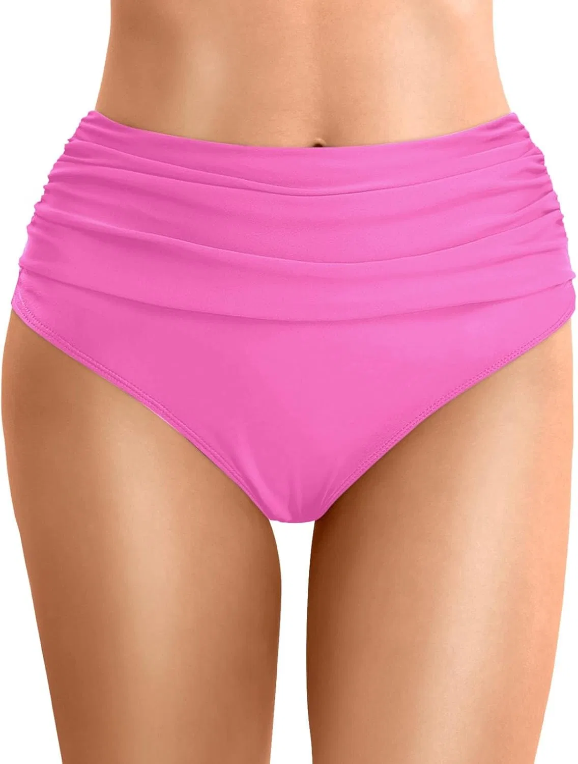 Женские бикини-трусы завышенной талии с защипами, Hot Pink