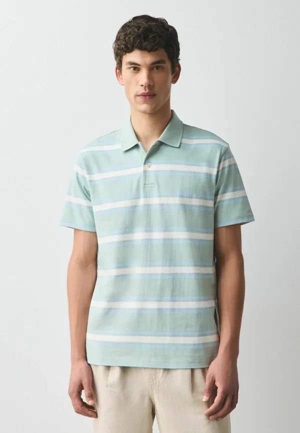 Футболка поло хлопковая Regular fit - horizontal striped polo shirt Next Sage Green, зеленый