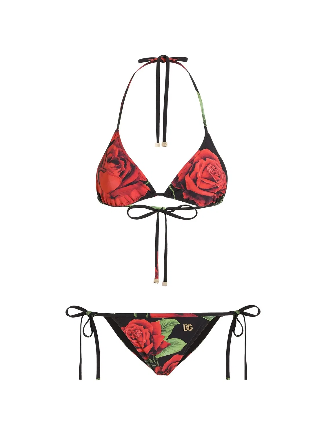 Бикини-треугольник с принтом роз Dolce & Gabbana, черный