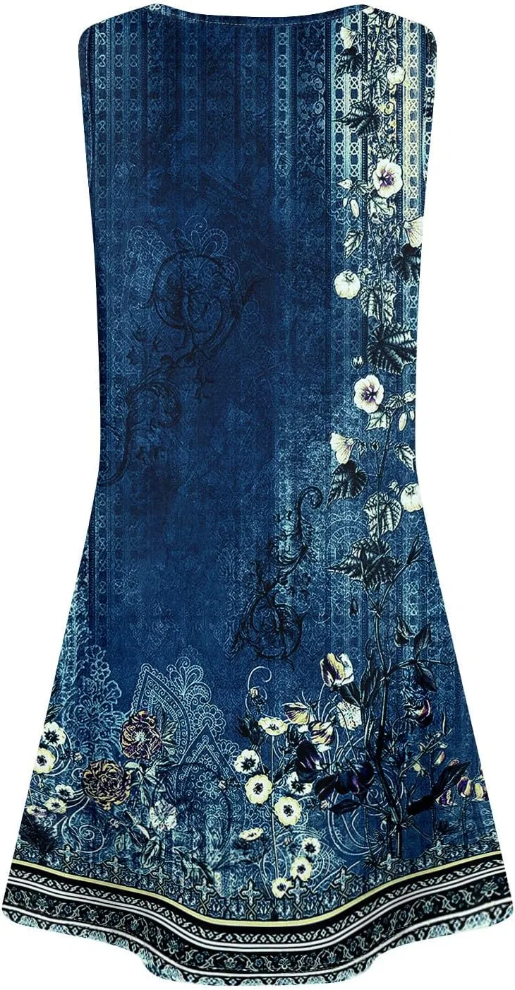 Женское летнее платье с цветочным принтом без рукавов, Royal Blue — фото 4