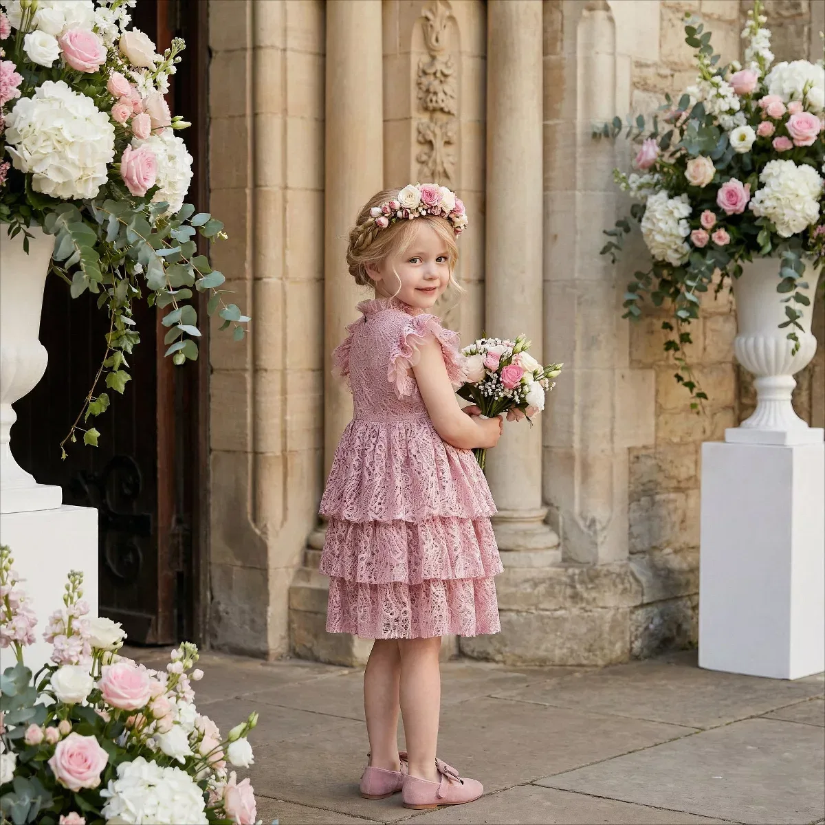 Детское платье для девочек с кружевом Iris Lace 2bunnies, Dusty Pink — фото 4