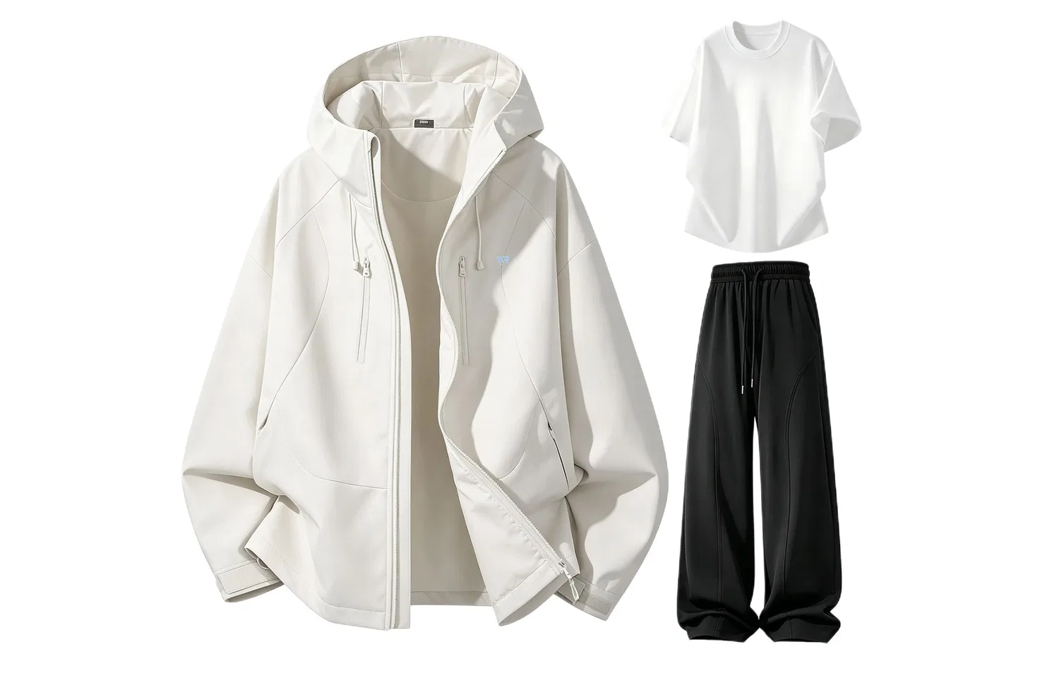Детский спортивный комплект с капюшоном Porcelain White+White+Black WARRIOR