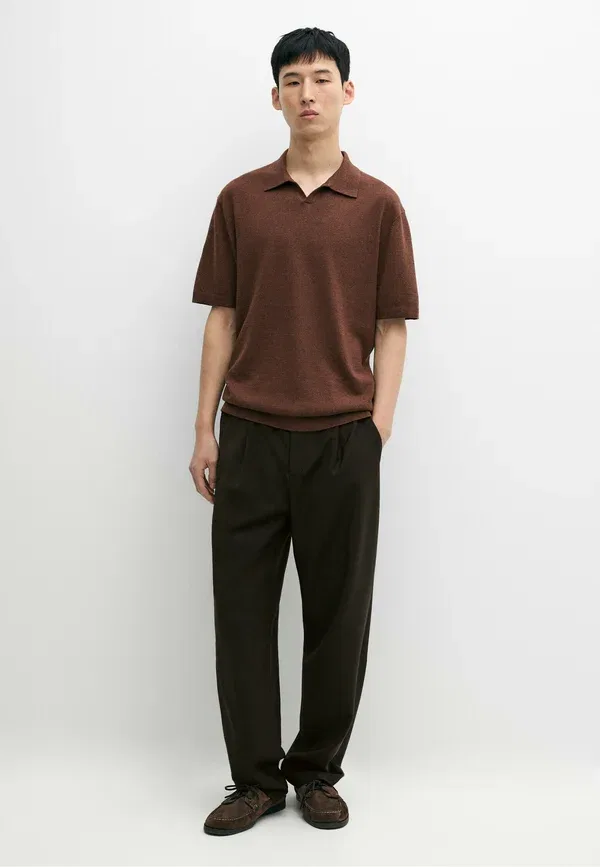 Футболка поло из льна и хлопка Polo shirt Massimo Dutti, коричневый — фото 2