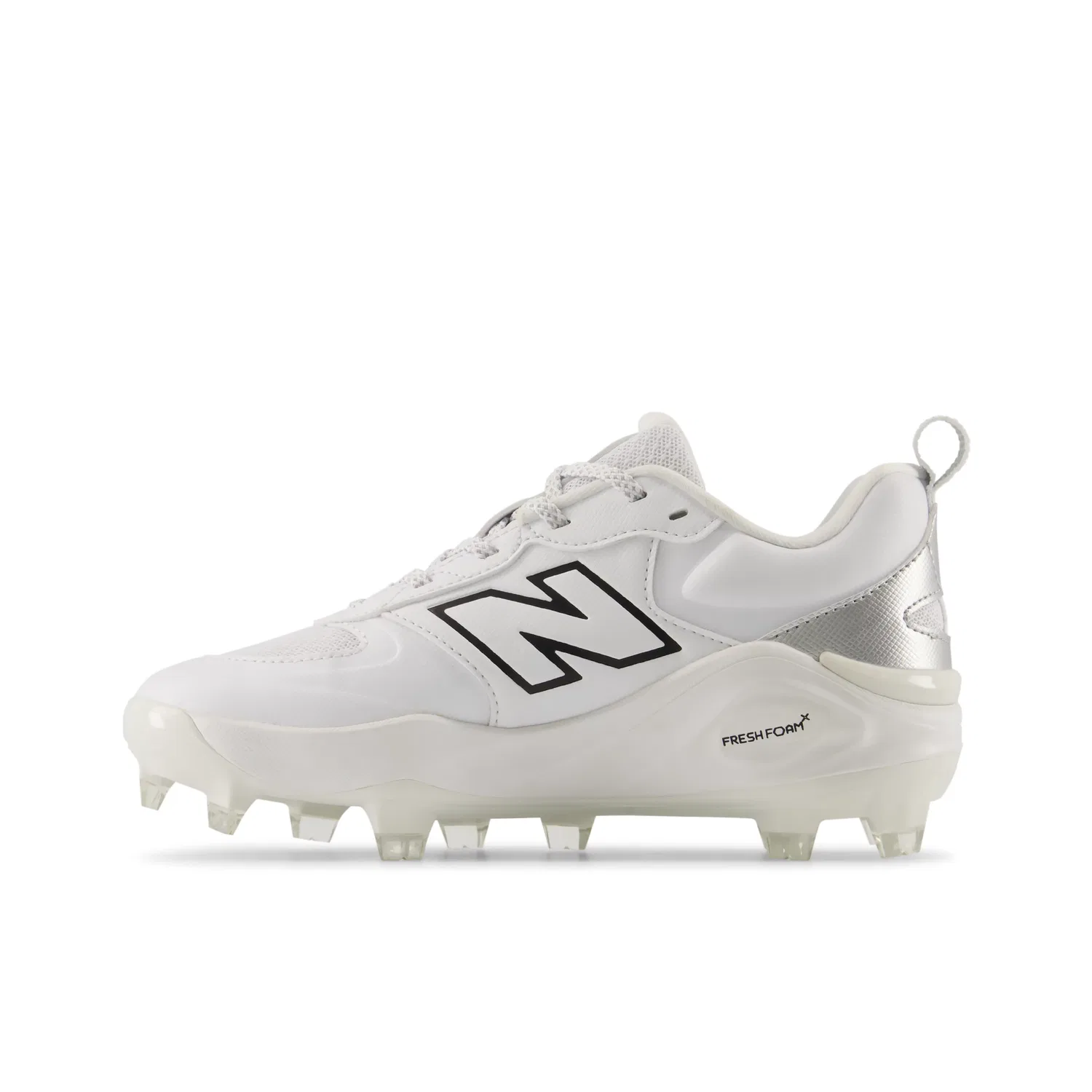 Детские бутсы для софтбола с сетчатым верхом Velo v5 Youth New Balance, White With Metallic Silver — фото 3