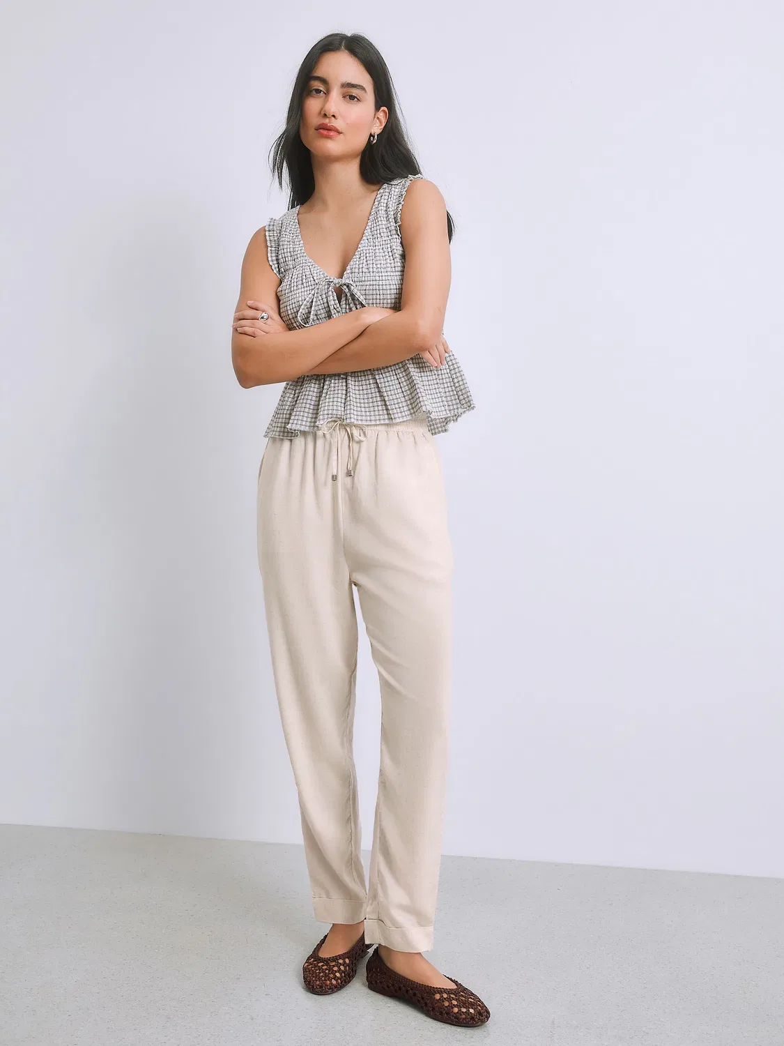 Брюки зауженные с льном, Neutral Beige Next