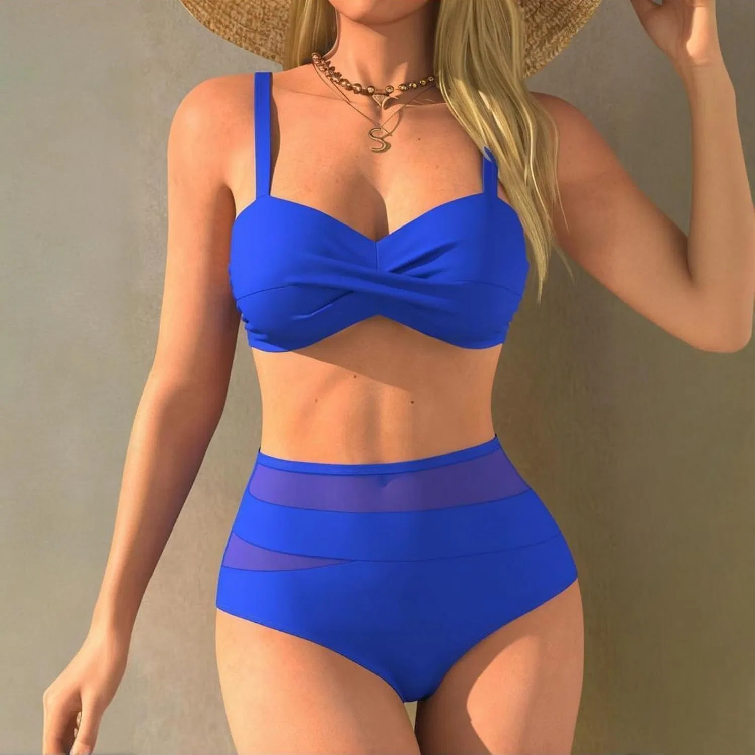 Женский купальник с вырезами высокий талией Bikini Sets, Royal Blue — фото 2
