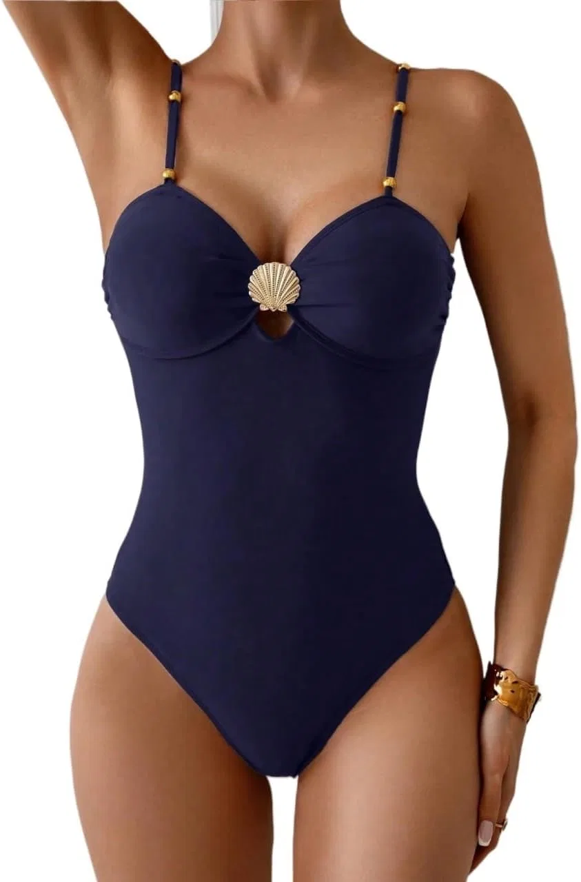 Женский цельнокроеный купальник на тонких бретелях с открытой спиной, Navy Blue