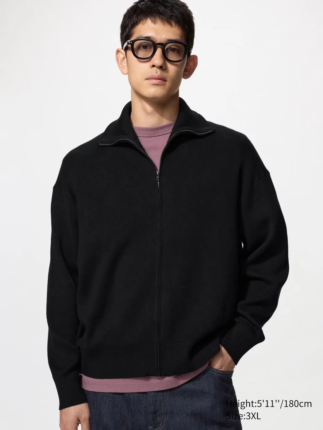 Кардиган Uniqlo, хлопковый, для повседневной носки, черный — фото 4