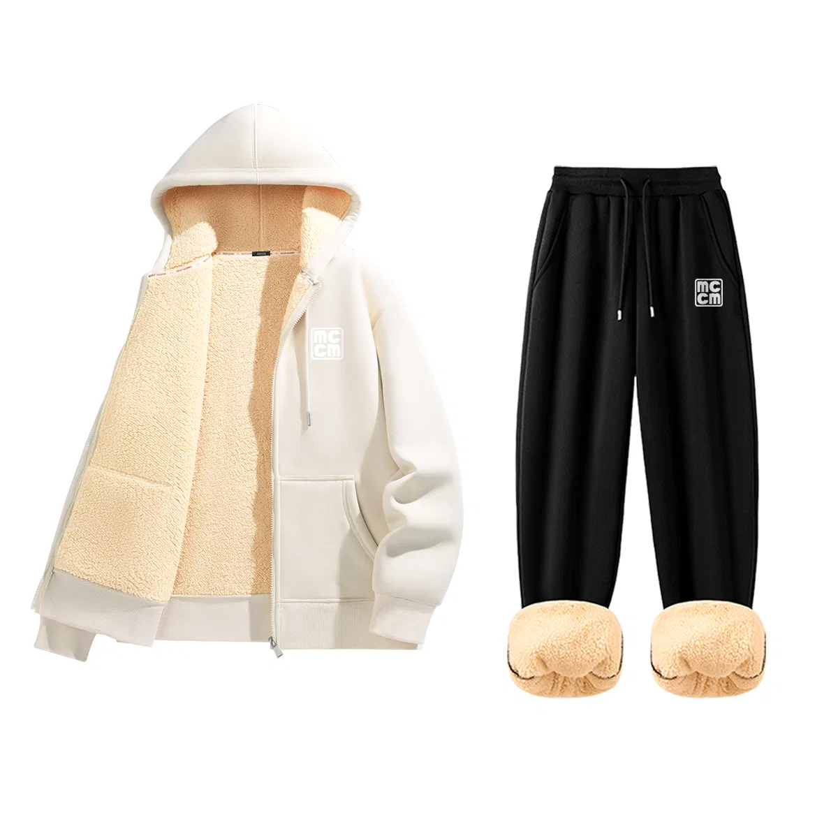 Детский комплект свитшотов с капюшоном MINISO, Цвет Apricot Block English Chest Logo+Black Block English Pants Logo