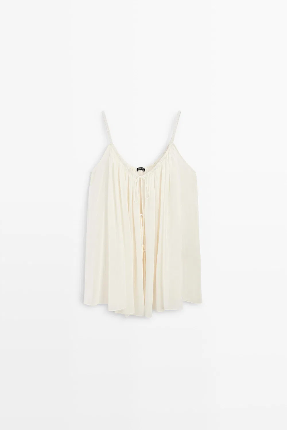 Топ Massimo Dutti Cotton Cupro Blend Camisole With Bow Details, кремовый — фото 2
