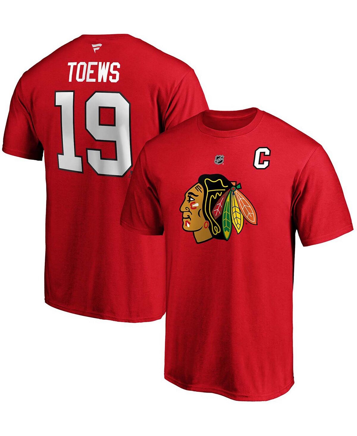 

Мужская футболка jonathan toews red chicago blackhawks team с аутентичным названием и номером стека Fanatics, красный