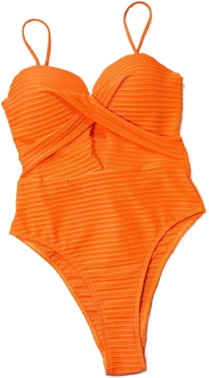 Женский цельный купальник с открытой спиной и вырезами, Push Up, Orange