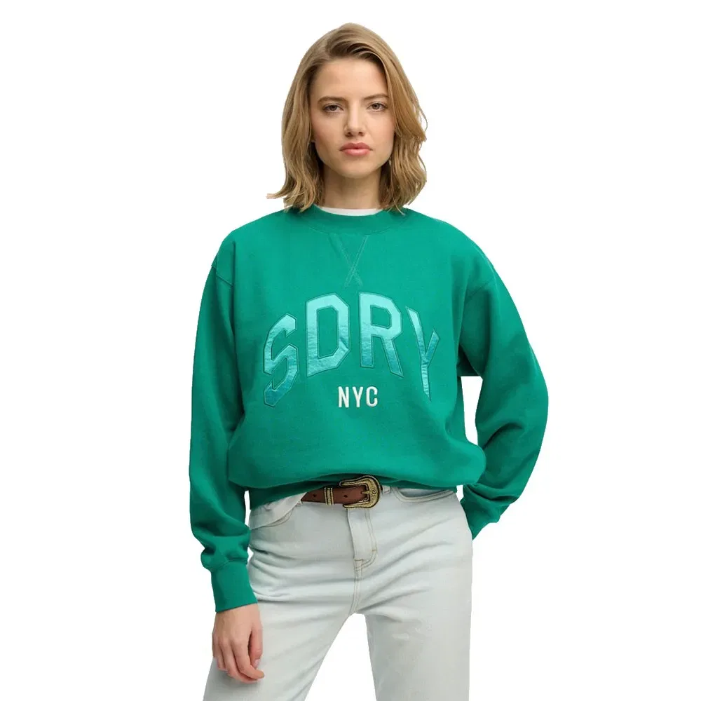 Свитшот Varsity Satin Applique Crew Superdry, зеленый