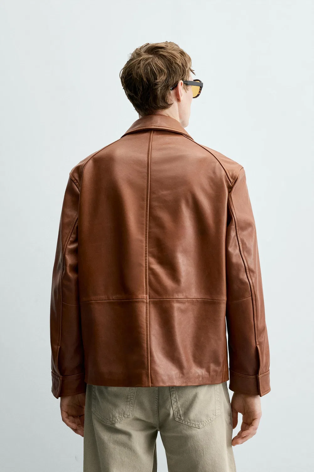 Кожаная куртка стандартного кроя ZARA, Brandy — фото 3