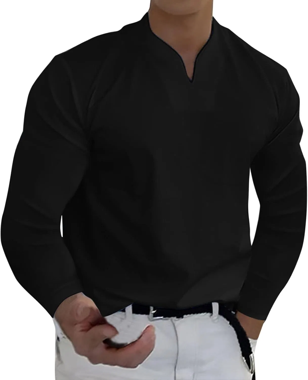 Мужская футболка с длинным рукавом хенли Regular Fit, Black