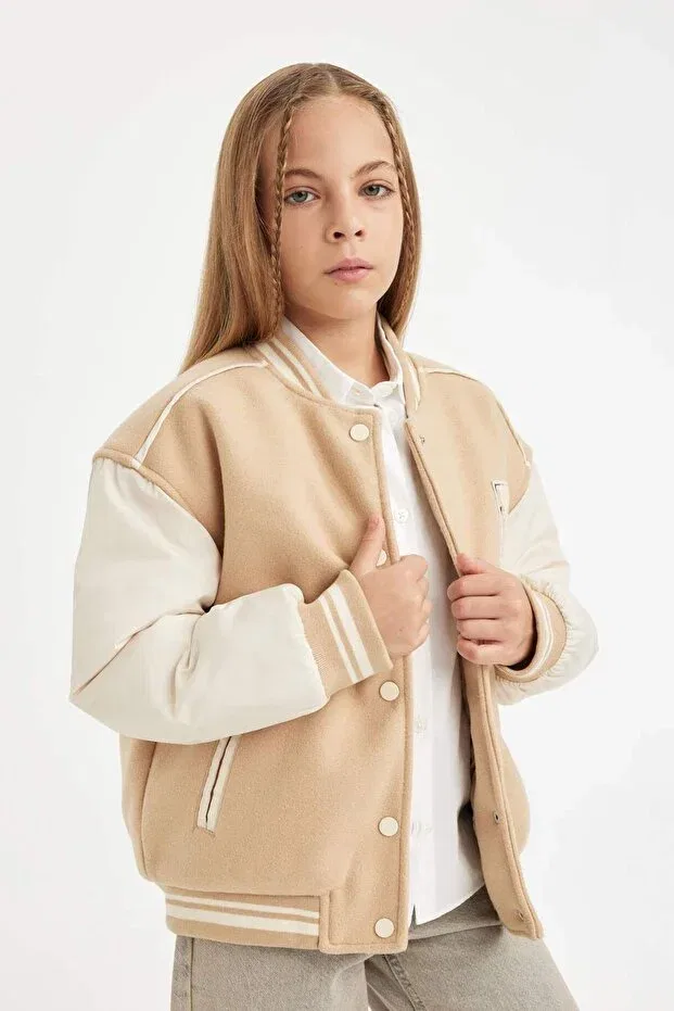 Детское пальто-бомбер для девочек с длинным рукавом Defacto, Beige-Bg765
