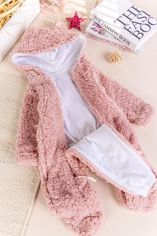 Детский комбинезон из плюша с капюшоном Babymod, Dried Rose — фото 2