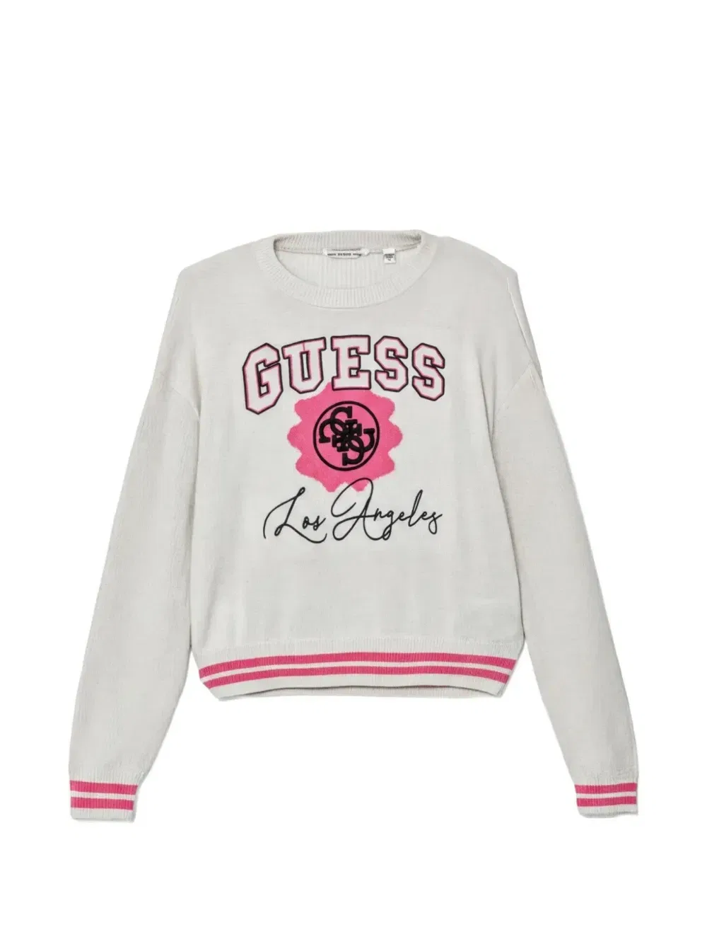 Свитер с логотипом и полосатой делкой Guess Kids, белый