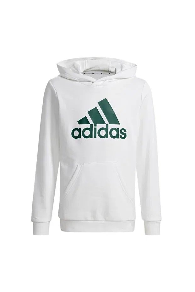 Детское худи для девочек с принтом Big Logo Essentials Cotton Hoodie Adidas, White / Collegiate Green — фото 2