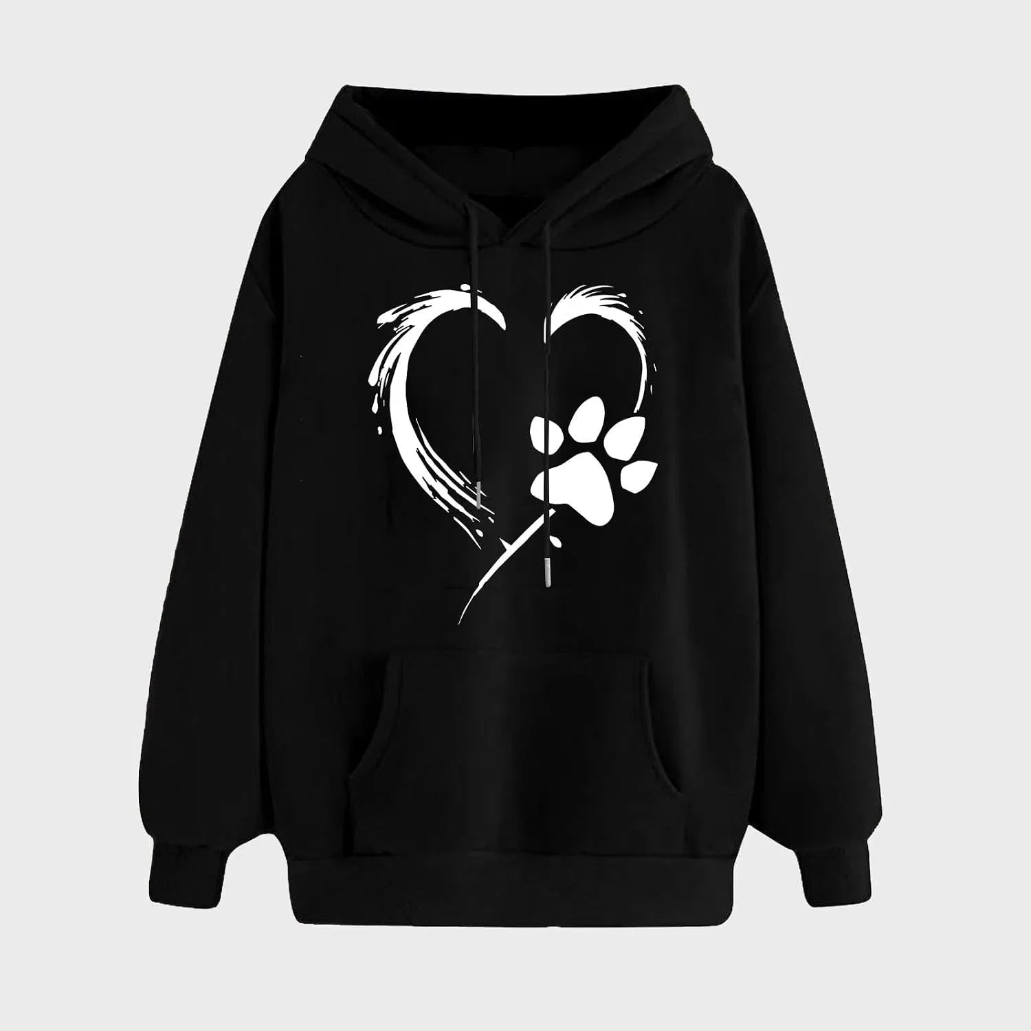 Женский свитшот с капюшоном с принтом Love Heart Dog Paw Print, чёрный — фото 2
