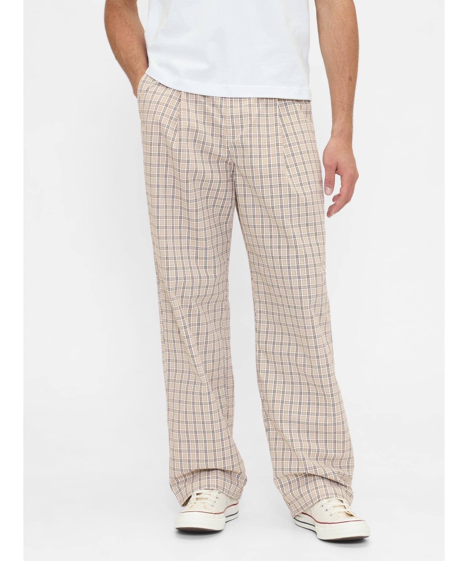(U) Брюки в клетку со складками GAP, WHITE_PLAID
