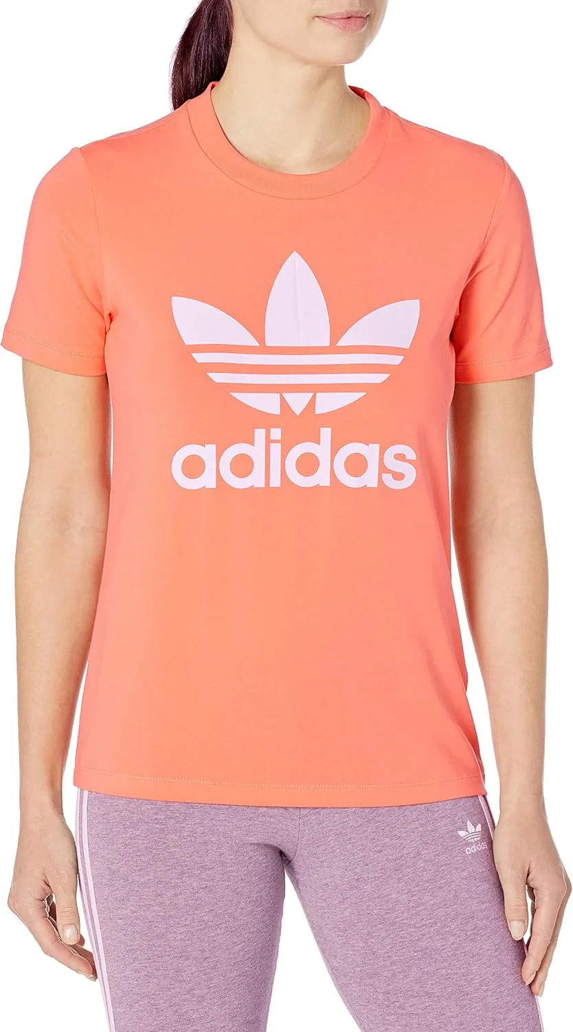 Футболка с принтом Trefoil, adidas, Semi Coral/White
