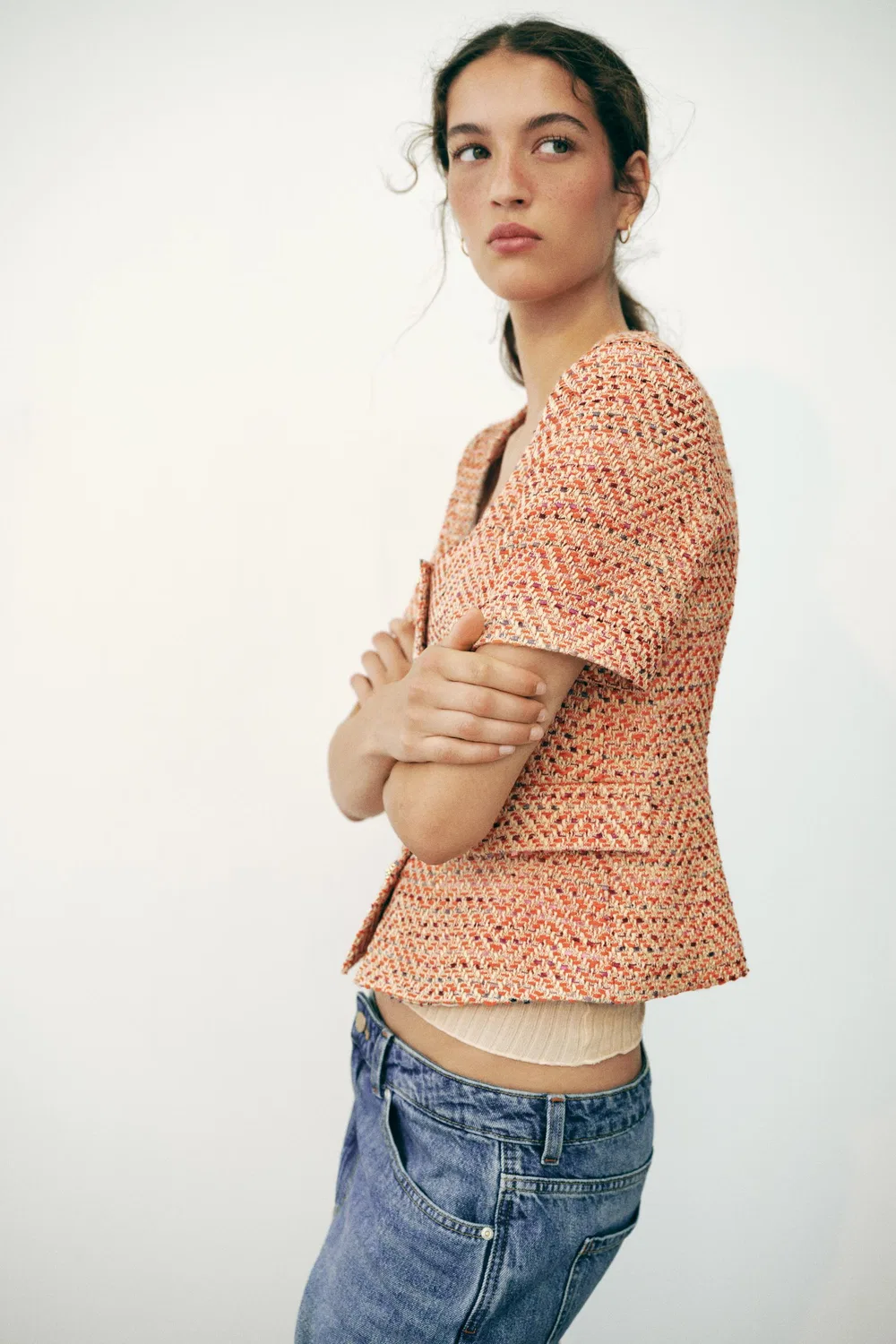 Блейзер с короткими рукавами и круглым вырезом ZARA, Orange — фото 4