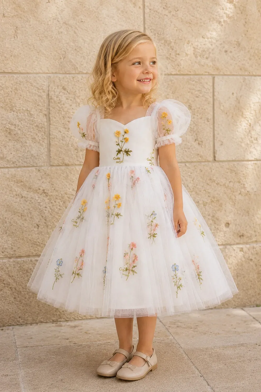 Платье для девочек с цветочным принтом Charlee Lilly + Bo, White — фото 2