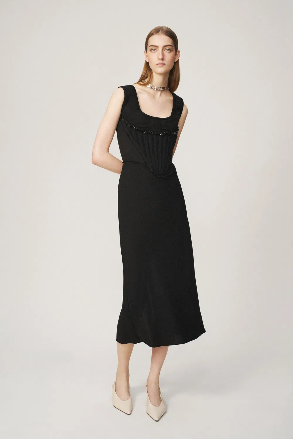 Жаккардовый корсет с бисером ZARA, Black — фото 4