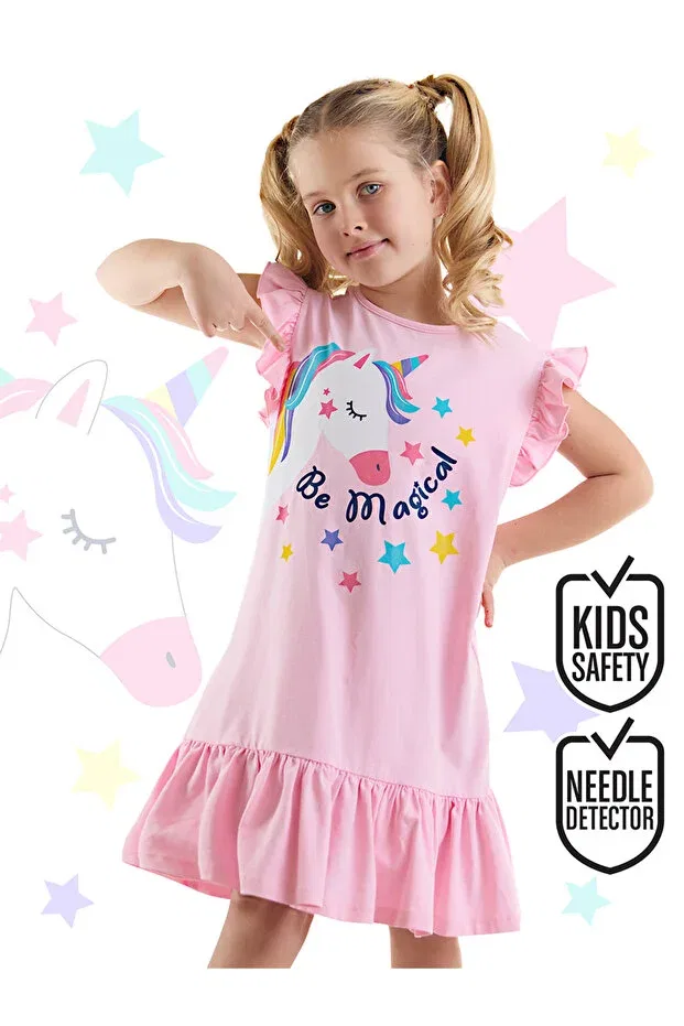 Детское платье для девочек с рюшами Unicorn Magic Denokids, Pink
