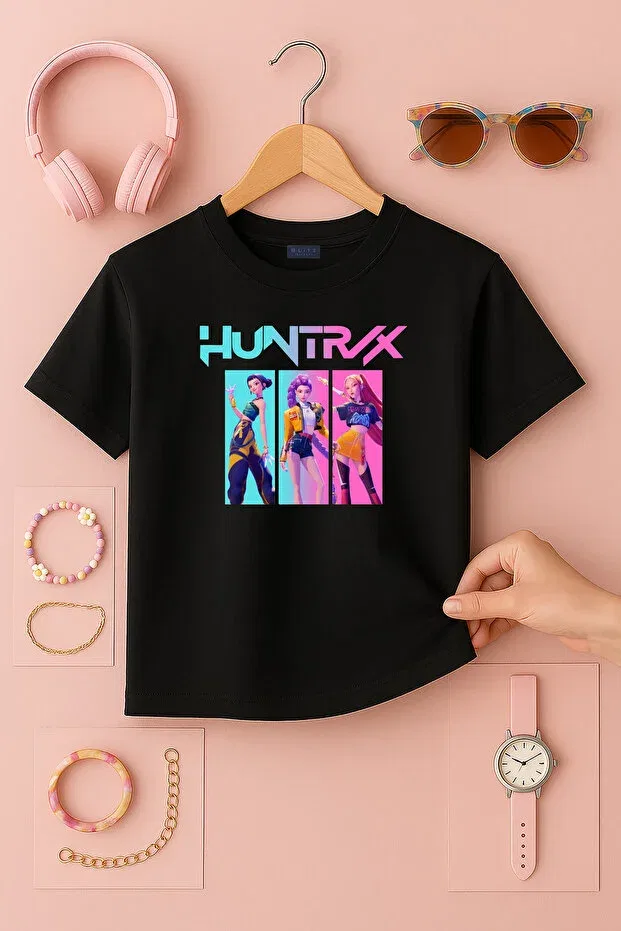 Детская футболка для девочек с принтом Kpop Demon Hunters Hunterix Zoey Rumi Mira Blitzist, Black