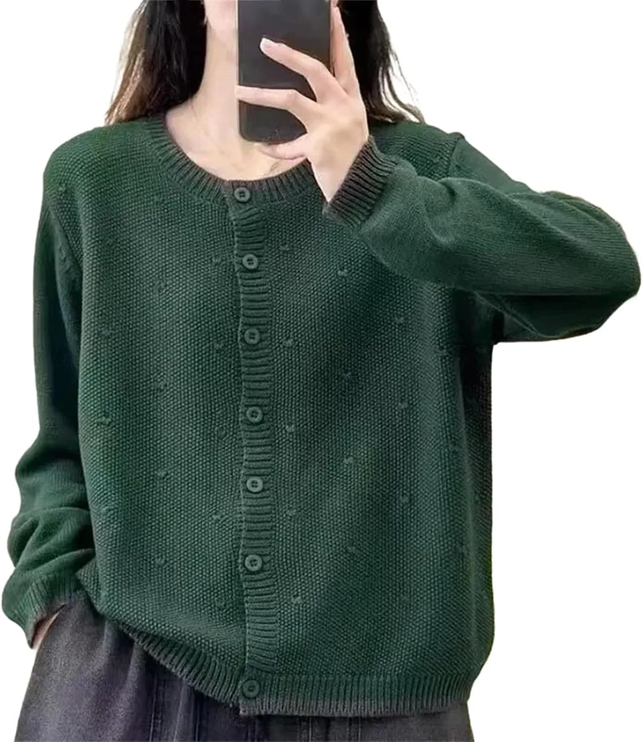 Женский кардиган с длинным рукавом, Vintage All-Match Chic Patchwork, зелёный