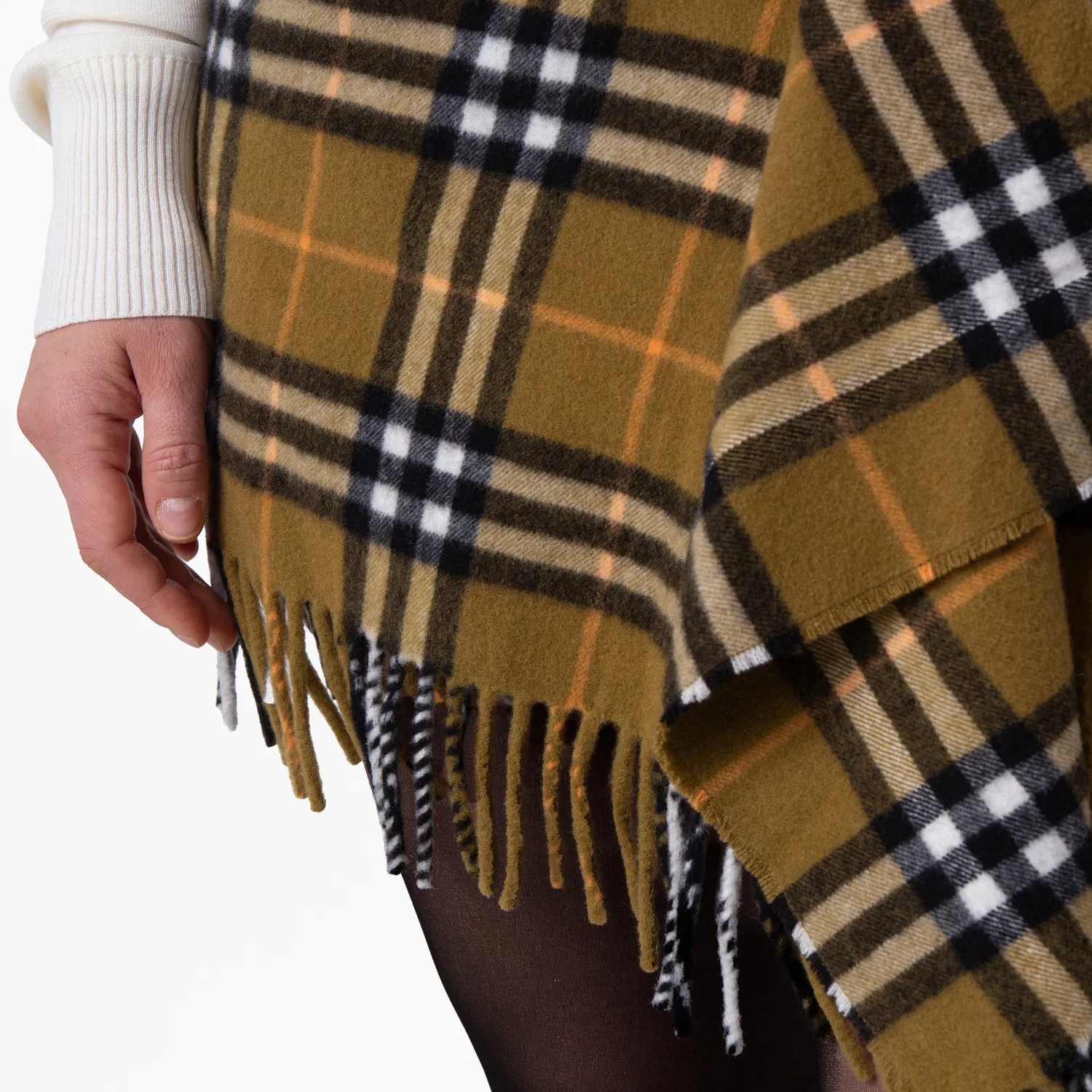 Юбка мини из шерсти и кашемира с бахромой Check Fringed Mini Scarf Skirt Burberry, Oxide — фото 3