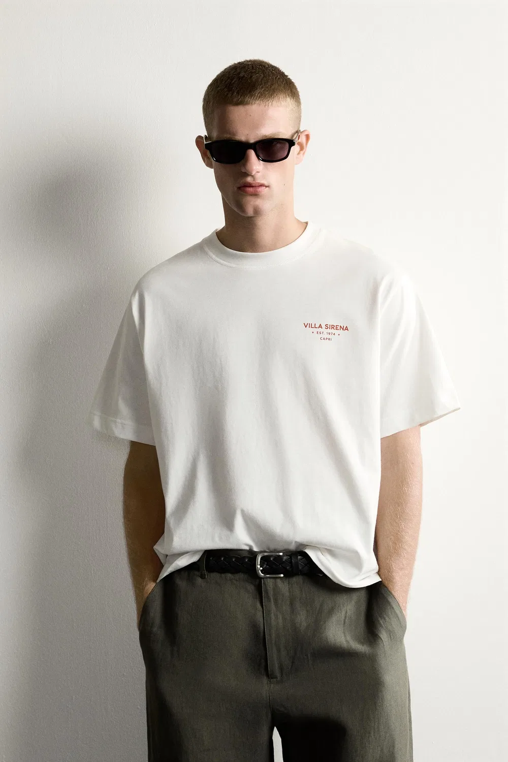 Футболка свободного кроя с контрастным принтом. ZARA, Ecru — фото 2