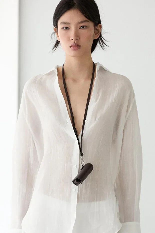 Женская рубашка с воротником Massimo Dutti, White — фото 2