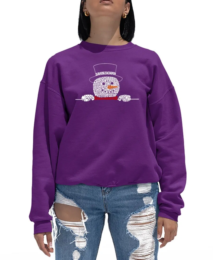 Свитшот женский с принтом Peeking Snowman Word Art LA Pop Art, Purple