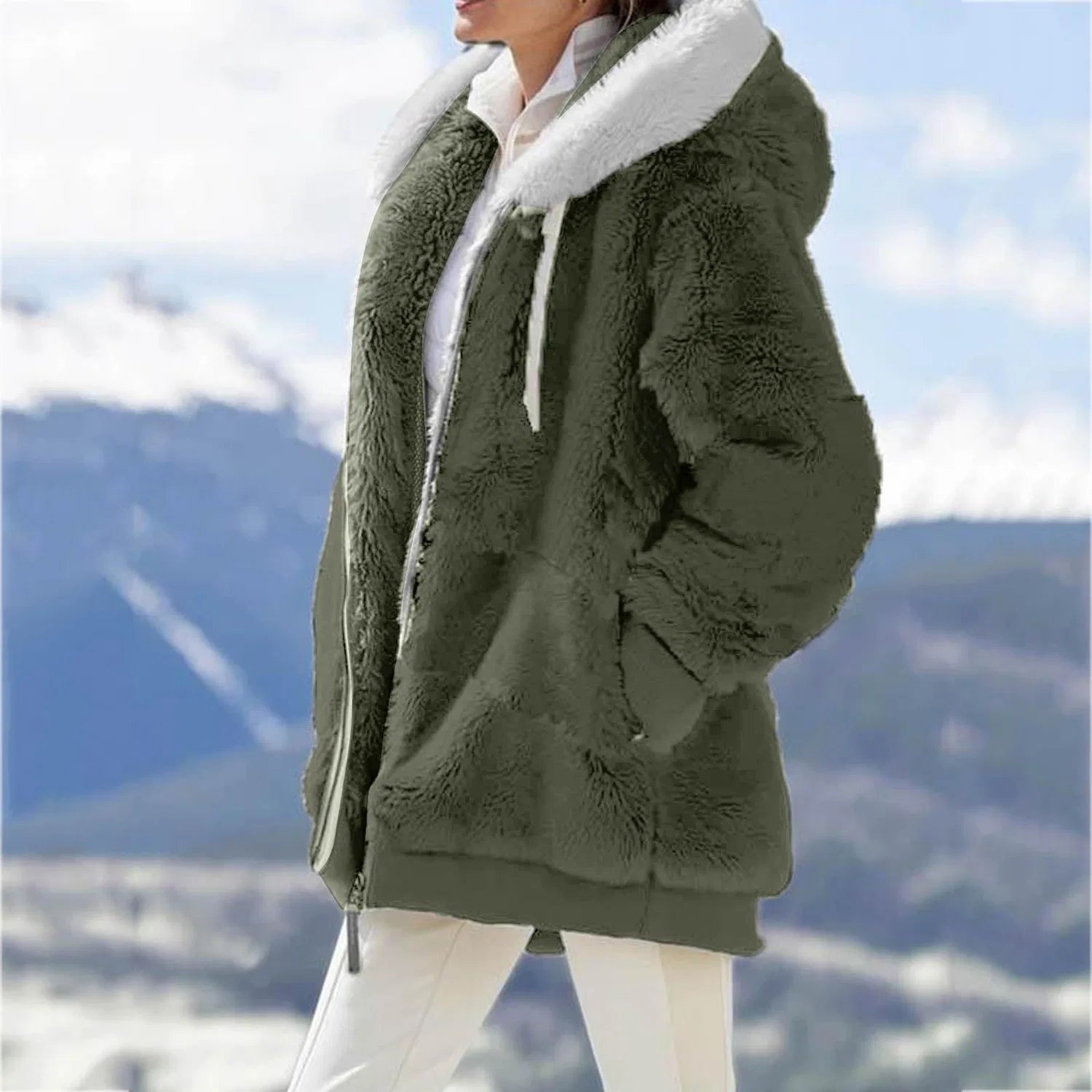 Женская куртка с капюшоном из флиса Plush Jacket for Women Teddy Outdoor, AG2 — фото 4