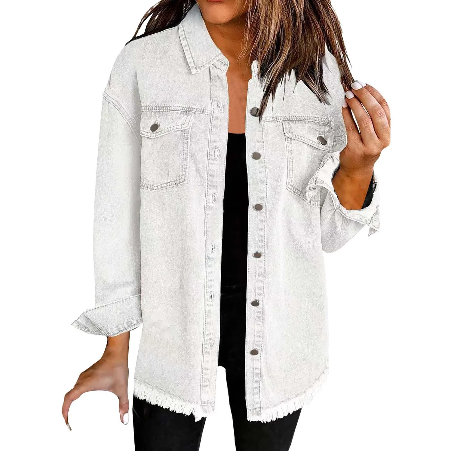 Женская джинсовая куртка casual с эффектом потертости, Bianco