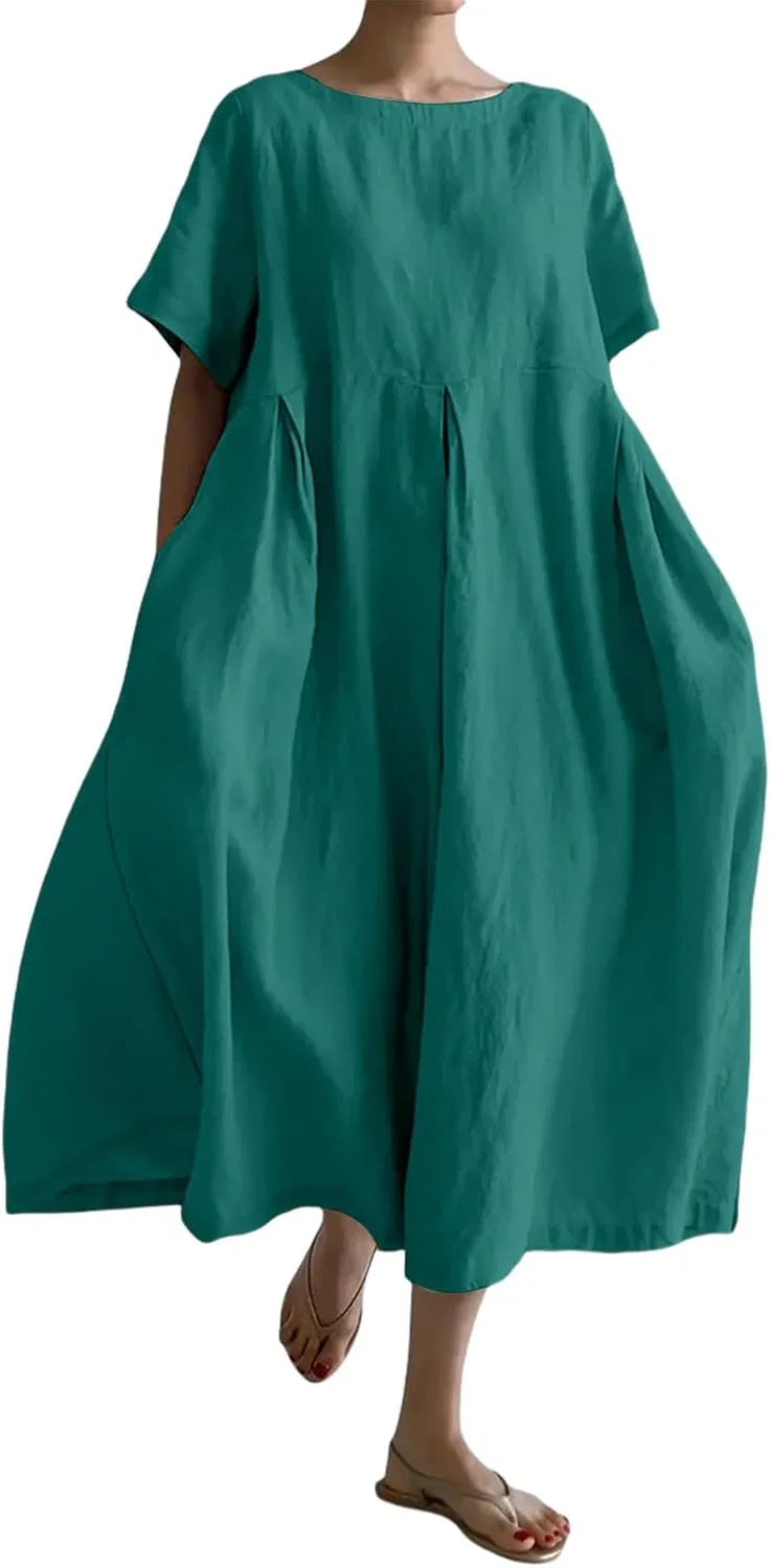 Женское свободное платье макси с рюшами, Green
