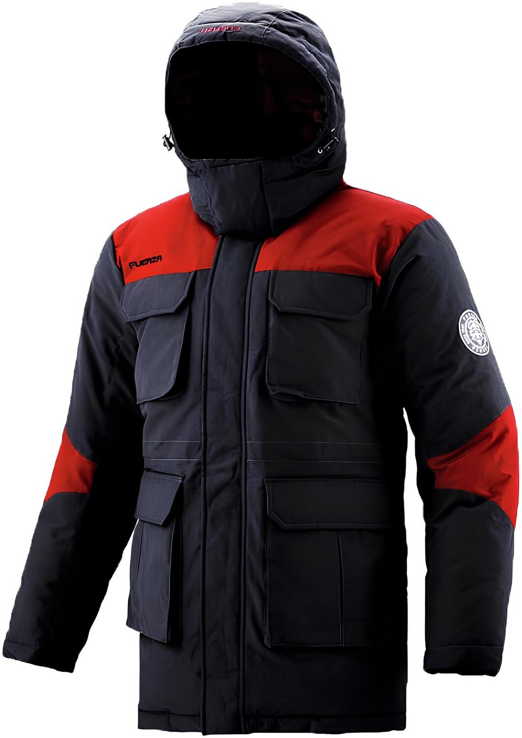 

Пуховик Fuerza Mens Winter Down Wellon Collection Durable Hooded, черный, красный
