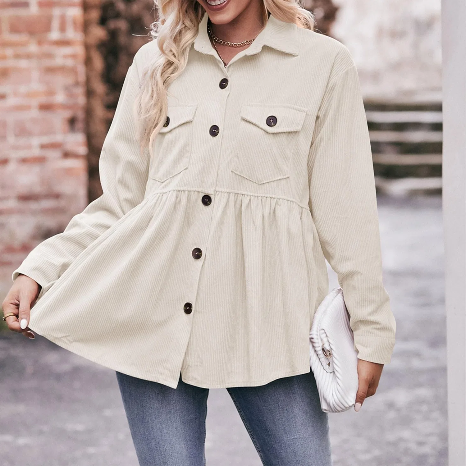 Женская куртка из вельвета с длинным рукавом Lino Donna, Bianco — фото 3