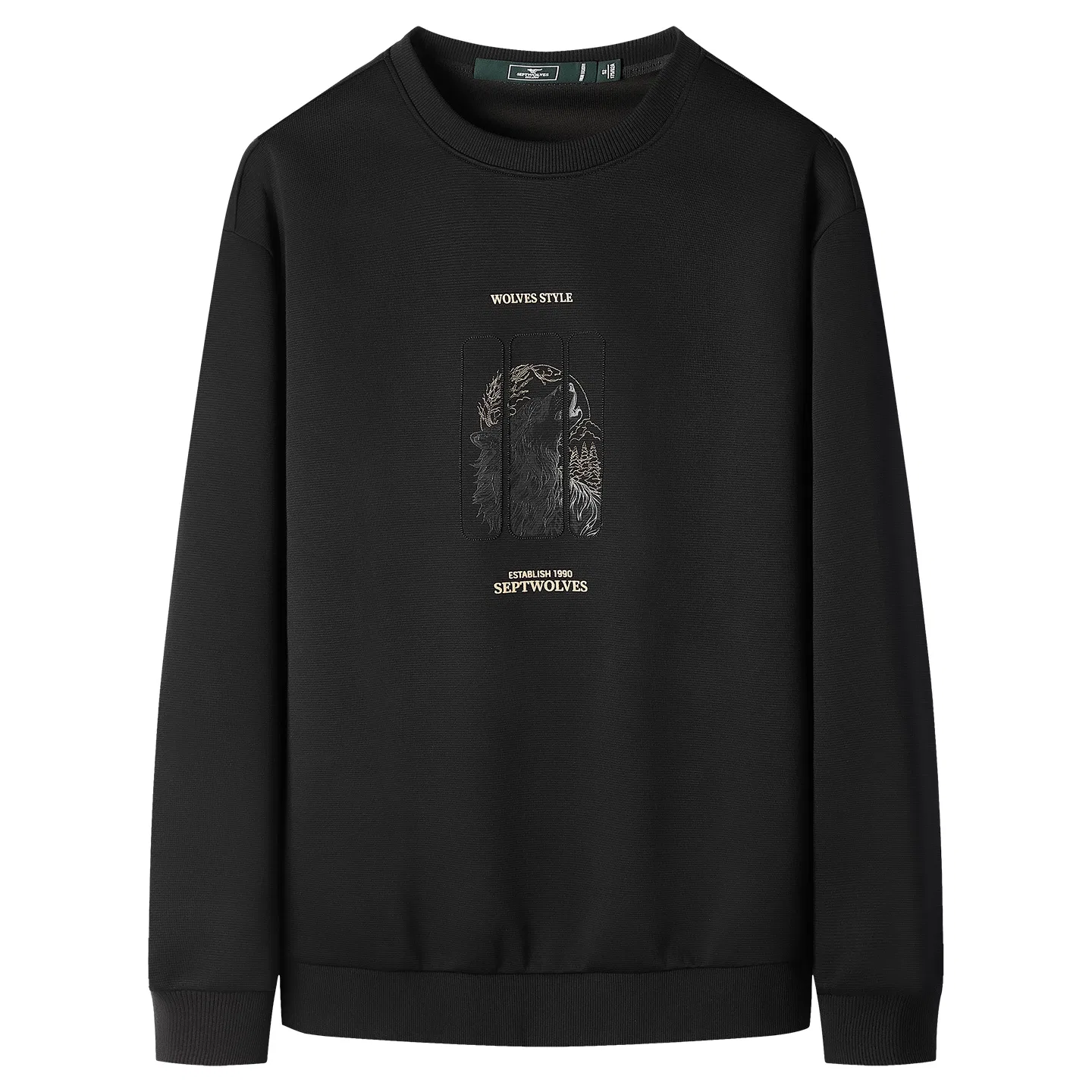 Детский свитшот с круглым вырезом, хлопковый, Black, SEPTWOLVES
