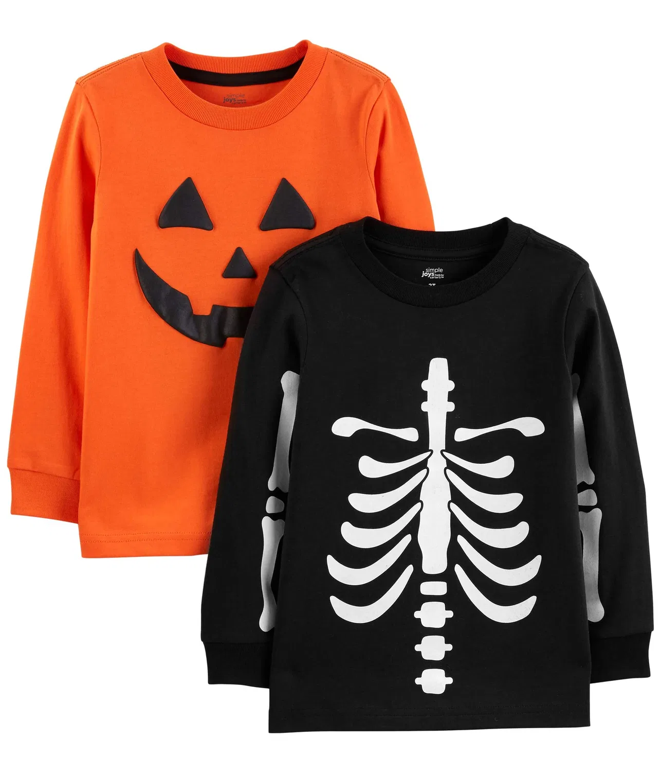 Хэллоуинские лонгсливы, 2 шт. (для малышей) 2-Pack Halloween Long Sleeve Tees (Toddler) Simple Joys By Carter'S, Halloween Pumpkin Print/Skeleton